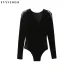 YVYVLOLO 2018 Vintage Beaded decoration V Neck Bodysuit Women Summer Jumpsuits Short Body Suit Velvet Playsuit Body for Women
