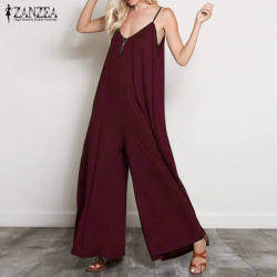 ZANZEA 2019 Summer Women Sexy V Neck Long Jumpsuits Casual Loose Rompers Overalls Wide Leg Mono Bodysuit Playsuits Plus Size 5XL