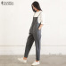 ZANZEA Rompers Womens Jumpsuit 2019 Summer Casual Pockets Sleeveless Strap Long Playsuit Solid Loose Overalls Plus Size M-5XL