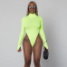 ZHYMIHRET Autumn Winter Neon Color Mock Neck Women Bodysuit 2018 Skinny Playsuit Mock Neck Long Sleeve Jumpsuit Female Romper