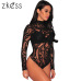 ZKESS Black Stretchy Turtleneck Long Sleeve Sexy Lace Bodysuit 2019 New Spring Mesh Bodysuit for Women Rompers LC32110