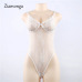 Ziamonga 2017 Body Fitness White Lace Bodysuit Sexy Rompers Women Jumpsuit Sleeveless Transparent Bodysuit Hollow Out Playsuits