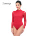 Ziamonga 2019 Black Sheer Mesh Long Sleeve Bodysuit Women Tops Bodycon Fitness Jumpsuit Romper Fashion Latex Sexy Slim Bodysuit