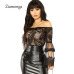 Ziamonga 2019 Sexy Bodysuit Women Sleeveless Mesh Bodysuit Top Sheer Lace Bodysuit Rompers Women's Zipper Front Bodycon Jumpsuit