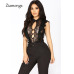 Ziamonga 2019 Sexy Bodysuit Women Sleeveless Mesh Bodysuit Top Sheer Lace Bodysuit Rompers Women's Zipper Front Bodycon Jumpsuit