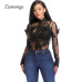 Ziamonga 2019 Sexy Bodysuit Women Sleeveless Mesh Bodysuit Top Sheer Lace Bodysuit Rompers Women's Zipper Front Bodycon Jumpsuit