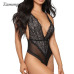 Ziamonga 2019 Sexy Bodysuit Women Sleeveless Mesh Bodysuit Top Sheer Lace Bodysuit Rompers Women's Zipper Front Bodycon Jumpsuit