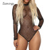 Ziamonga 2019 Sexy Bodysuit Women Sleeveless Mesh Bodysuit Top Sheer Lace Bodysuit Rompers Women's Zipper Front Bodycon Jumpsuit