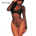 Ziamonga 2019 Sexy Bodysuit Women Sleeveless Mesh Bodysuit Top Sheer Lace Bodysuit Rompers Women's Zipper Front Bodycon Jumpsuit