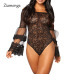 Ziamonga 2019 Sexy Bodysuit Women Sleeveless Mesh Bodysuit Top Sheer Lace Bodysuit Rompers Women's Zipper Front Bodycon Jumpsuit