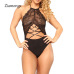 Ziamonga 2019 Sexy Bodysuit Women Sleeveless Mesh Bodysuit Top Sheer Lace Bodysuit Rompers Women's Zipper Front Bodycon Jumpsuit