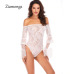 Ziamonga 2019 Sexy Bodysuit Women Sleeveless Mesh Bodysuit Top Sheer Lace Bodysuit Rompers Women's Zipper Front Bodycon Jumpsuit