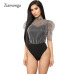 Ziamonga 2019 Sexy Bodysuit Women Sleeveless Mesh Bodysuit Top Sheer Lace Bodysuit Rompers Women's Zipper Front Bodycon Jumpsuit