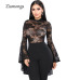 Ziamonga 2019 Sexy Bodysuit Women Sleeveless Mesh Bodysuit Top Sheer Lace Bodysuit Rompers Women's Zipper Front Bodycon Jumpsuit