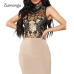 Ziamonga 2019 Sexy Bodysuit Women Sleeveless Mesh Bodysuit Top Sheer Lace Bodysuit Rompers Women's Zipper Front Bodycon Jumpsuit