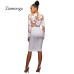 Ziamonga Sexy Summer Party Bodycon Jumpsuit Lace Embroidery Bodysuit Women 3D Flower Combinaison Femme Long Sleeve Mesh Bodysuit