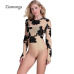 Ziamonga Sexy Summer Party Bodycon Jumpsuit Lace Embroidery Bodysuit Women 3D Flower Combinaison Femme Long Sleeve Mesh Bodysuit