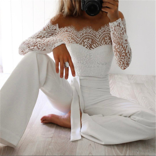 hirigin Newest Women Lace Floral White Color Long Sleeve Jumpsuit Romper Clubwear Playsuit Bodycon Party Trousers female