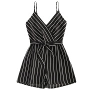 womens jumpsuit Striped Female Rompers Bow Belt V-Neck short Wide leg Straps Sleeveless Summer Fashion Beach womens jumpsuits