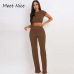 2 Two Piece Set Women Ribbed O Neck Crop Top and Long Pants Set Sexy Autumn Short Sleeve Tracksuit Women Conjunto Feminino 2018