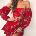 2018 New Hot Summer 2 Two Piece Set Women Sexy Off Shoulder Ruffles Tops Skirts Set Floral Print  Female Casual Holiday Outfits