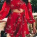 2018 New Hot Summer 2 Two Piece Set Women Sexy Off Shoulder Ruffles Tops Skirts Set Floral Print  Female Casual Holiday Outfits