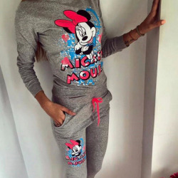 2018 Spring Autumn Letter Cartoon Minnie Printed Tracksuits Women Long Sleeve Tops Full Pants Female Casual Suit Sportwear Set