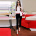 2018 Summer Women Sets Two Piece OL Fresh Office Wear White Three Quarter Sweet V-neck Shirt + Ankle-length Pants Women Sets