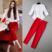 2018 Summer Women Sets Two Piece OL Fresh Office Wear White Three Quarter Sweet V-neck Shirt + Ankle-length Pants Women Sets