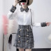 2019 Spring Elegant Women 2 Piece Set Women Tweed Tassels Chiffon Shirt Top + Gold Double-Breasted Woolen Pencil Mini Skirt Suit