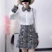 2019 Spring Elegant Women 2 Piece Set Women Tweed Tassels Chiffon Shirt Top + Gold Double-Breasted Woolen Pencil Mini Skirt Suit