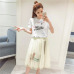 2019 Summer Gauze Skirt Suits Women New Graffiti Printing T-shirt & Black Mesh Skirts Set Girl Students Two - Piece Suit