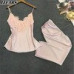 2Pcs Sexy Lingerie Women Sleeveless Silk Casual Loose Babydoll Tops Pants Nightgown Sleepwear Regular Size Solid Pajamas Set