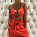 2Pcs Women Cami Cool Bra Button Hollow Out Tops Sleeveless Belt Cargo Pockets Long Pants Hip Hop Set