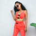 2Pcs Women Cami Cool Bra Button Hollow Out Tops Sleeveless Belt Cargo Pockets Long Pants Hip Hop Set