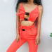 2Pcs Women Cami Cool Bra Button Hollow Out Tops Sleeveless Belt Cargo Pockets Long Pants Hip Hop Set