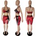 AHVIT Camouflage Colorful Printed Sexy Two Piece Set Spaghetti Strap Sleeveless Crop Top And Sheath Short Pants Tracksuit LS6222