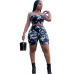 ANJAMANOR Camouflage Print Casual Two Piece Set Crop Top and Pants Summer Short Tracksuit Women Sexy Bodycon Romper D74-AA21