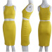 ANJAMANOR Crop Top and Skirt Two Pieces Dress Set Yellow Club Summer Outfit Sexy Clothes for Women Matching Sets D53-AZ17