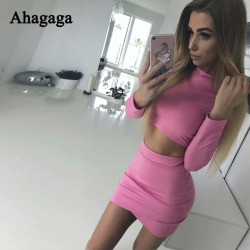 Ahagaga 2019 Spring Summer Tracksuits women Suits Sets Fashion Solid women costume 2-pieces (t-shirts+Skirts) Suit Set Female