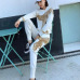 Amolapha Women Winter Handmade Beading Sequined Pattern  Long Sleeve Knitted Pullover Tops Trousers 2PCS Clothing Sets