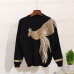 Amolapha Women Winter Handmade Beading Sequined Pattern  Long Sleeve Knitted Pullover Tops Trousers 2PCS Clothing Sets