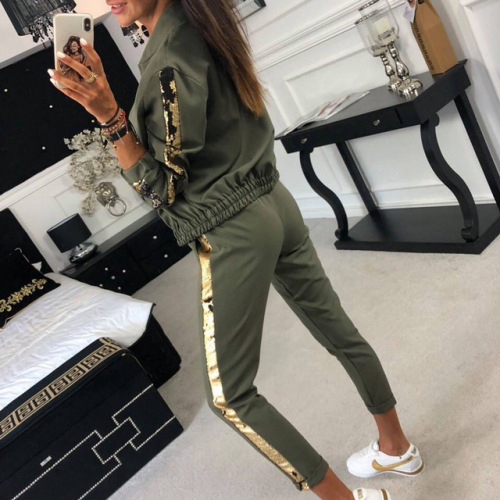 BKLD Fall Outfit Women 2018 Casual Tracksuit Women 2 Piece Set Top And Pants Sequined Patchwork Zipper Outwear Sexy Sweat Suit