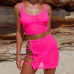 BKLD Neon Green Hot Pink Transparent Mesh Two Piece Sets Casual Beach Outfits Women Sexy Hollow Out Bodycon Mini Skirt+Crop Tops