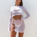 BKLD Sexy Sheer Mesh Club 2 Two Pieces Sets Women 2019 Summer Outfits See Through Long Sleeve Crop Tops+Bodycon Party Mini Skirt