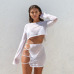 BKLD Sexy Sheer Mesh Club 2 Two Pieces Sets Women 2019 Summer Outfits See Through Long Sleeve Crop Tops+Bodycon Party Mini Skirt