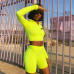 BOOFEENAA Fluorescent Sexy 2 Piece Set Women Tracksuit Long Sleeve Crop Top and Biker Shorts Matching Sets Neon Sweatsuit C70AD9