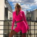 BOOFEENAA Fluorescent Sexy 2 Piece Set Women Tracksuit Long Sleeve Crop Top and Biker Shorts Matching Sets Neon Sweatsuit C70AD9