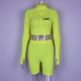 BOOFEENAA Fluorescent Sexy 2 Piece Set Women Tracksuit Long Sleeve Crop Top and Biker Shorts Matching Sets Neon Sweatsuit C70AD9