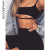 BOOFEENAA Sexy Short Two Piece Set Crop Tops and Biker Shorts Grey Black Bodycon Matching Sets Summer Clothes for Women C83-I71